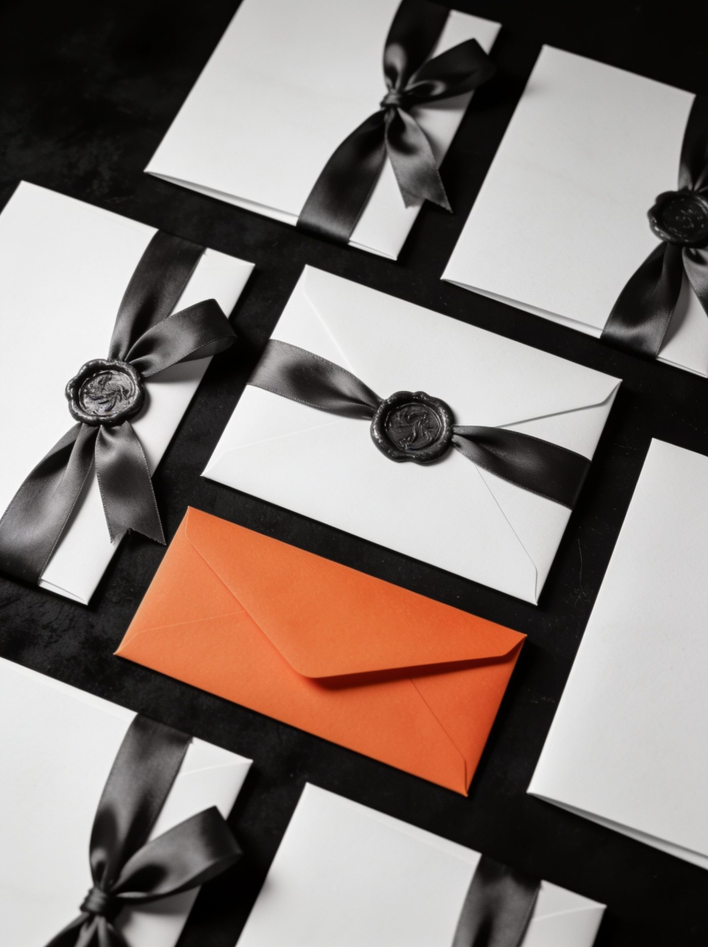 Elegante Einladungskarten mit Wachssiegel – ein Kuvert in Signal-Orange