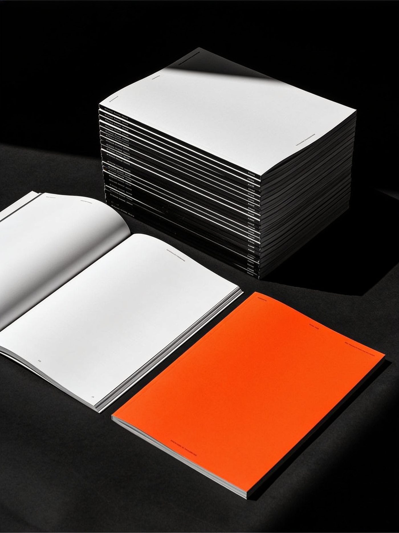 Stapel Magazine und Kataloge – eines mit orangefarbenem Cover